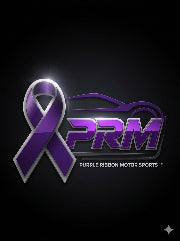 Purple ribbon and stylized 'PRM' logo with the text 'Purple Ribbon Motor Sports' on a black background.
